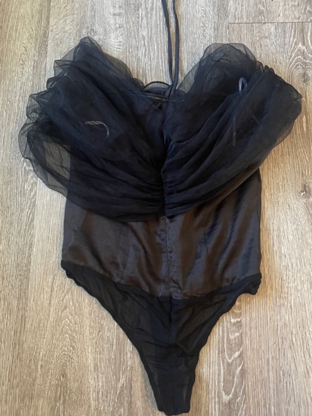 Lulu's size M rosette Black tulle Off-Shoulder Rose Detail Bodysuit - Picture 8 of 12
